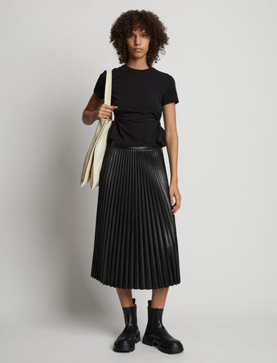 Front image of model wearing Side Slit T-Shirt in black