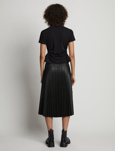 Back image of model wearing Side Slit T-Shirt in black