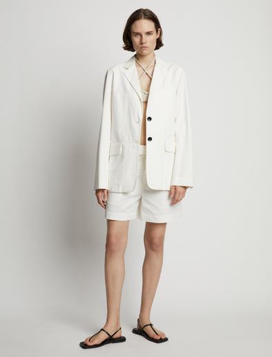 Front image of model wearing Cotton Linen Blazer in off white