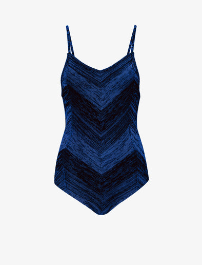 Flat image of Marled Stripe Body Suit in cerulean/black
