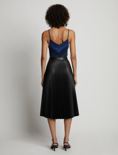 Back image of model wearing Marled Stripe Body Suit in cerulean/black