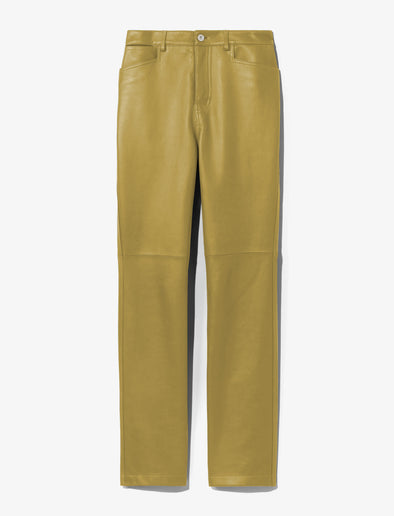 Flat image of Leather Straight Pant in sulphur