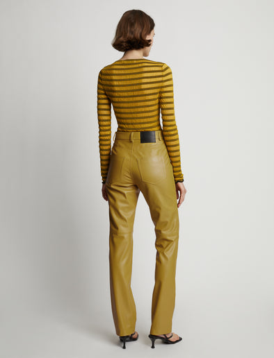 Back image of model wearing Leather Straight Pant in sulphur