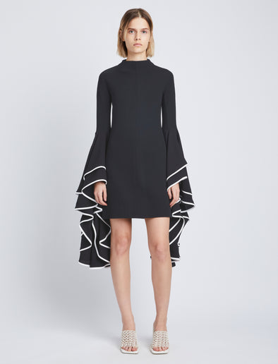 Front image of model wearing Viscose Crepe Dress in black