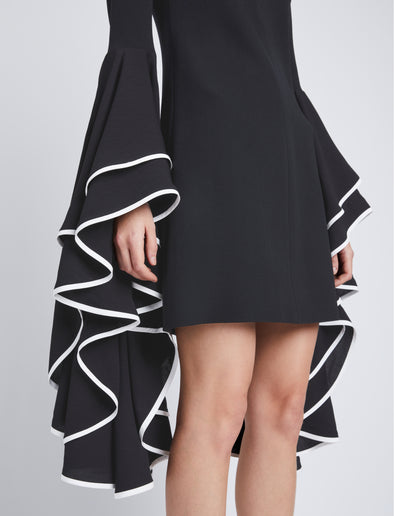 Detail image of model wearing Viscose Crepe Dress in black