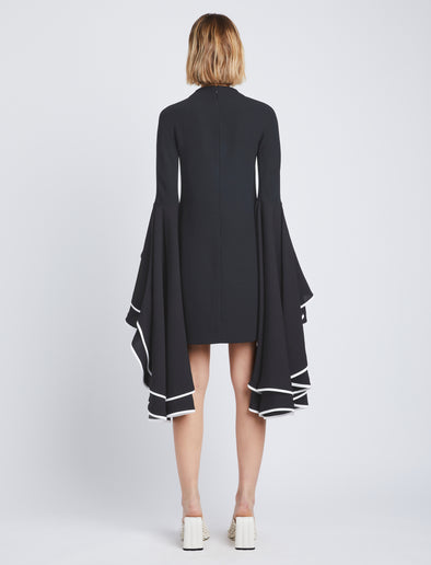 Back image of model wearing Viscose Crepe Dress in black