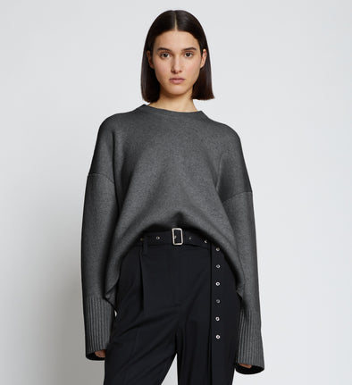 Front image of model wearing Eco Cashmere Oversized Sweater in grey melange
