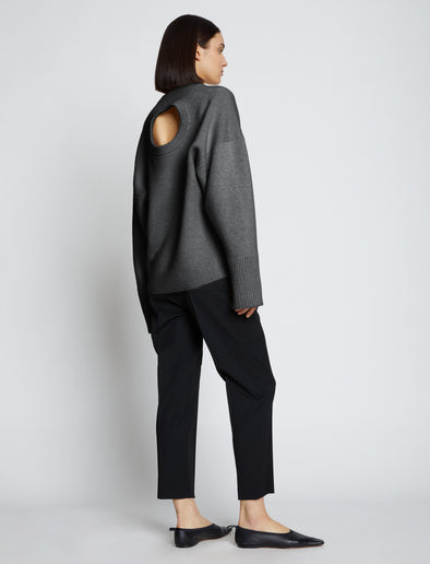 Back image of model wearing Eco Cashmere Oversized Sweater in grey melange
