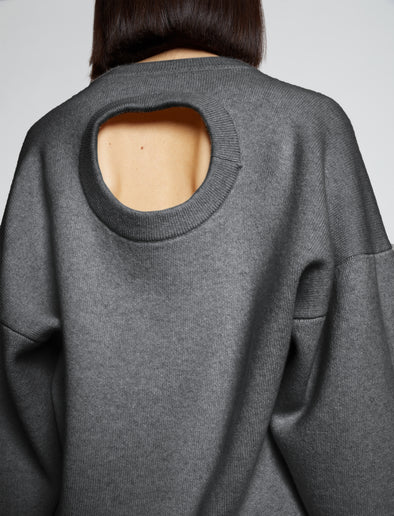 Detail image of model wearing Eco Cashmere Oversized Sweater in grey melange