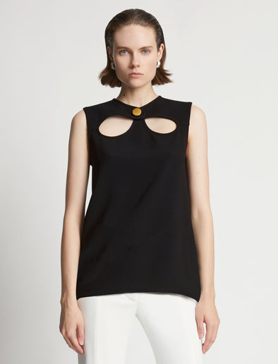 Cropped front image of model wearing Matte Viscose Crepe Top in black