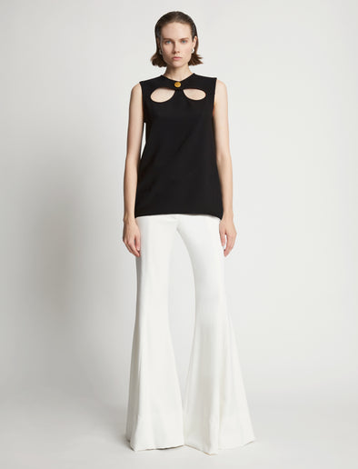 Front image of model wearing Matte Viscose Crepe Top in black