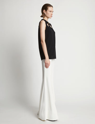Side image of model wearing Matte Viscose Crepe Top in black