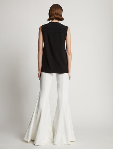 Back image of model wearing Matte Viscose Crepe Top in black