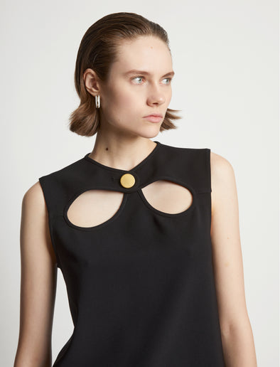 Detail image of model wearing Matte Viscose Crepe Top in black
