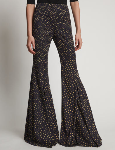 Detail image of model in Printed Dot Cady Pants in khaki multi