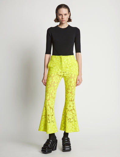 Front image of model wearing Lace Pants in citron
