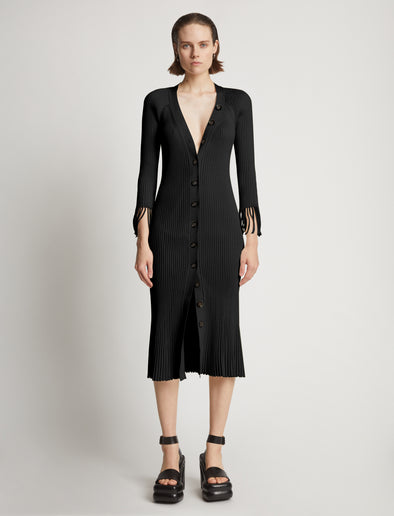 Front image of model wearing Viscose Knit Dress in black