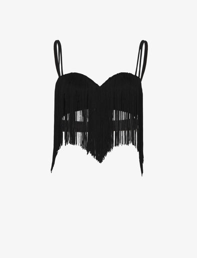 Flat image of Technical Nylon Fringe Bra in black