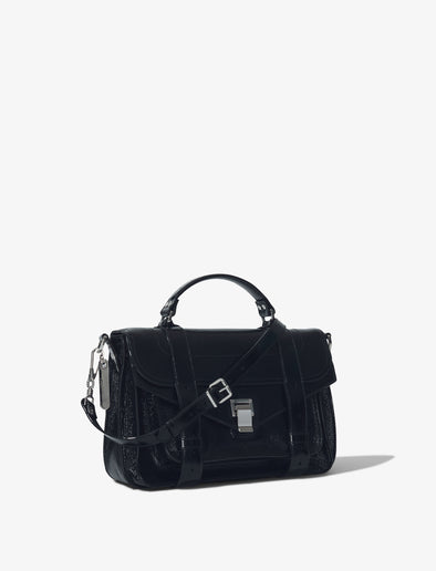 Side image of Crinkled Patent PS1 Medium Bag in BLACK.jpg