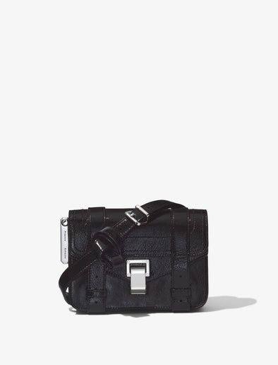 Front image of Crinkled Patent PS1 Mini Crossbody Bag in BLACK.jpg