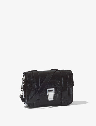 Side image of Crinkled Patent PS1 Mini Crossbody Bag in BLACK.jpg