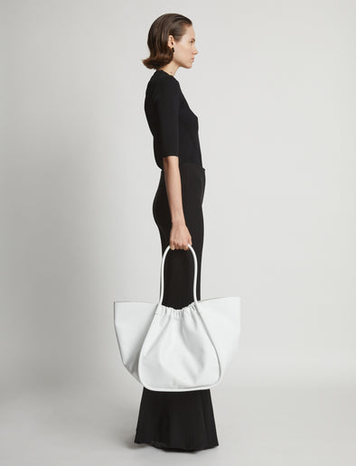 Image of model wearing XL Ruched Tote in OPTIC WHITE