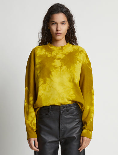 Cropped front image of model wearing Tie Dye Sweatshirt in sulphur/muted lime