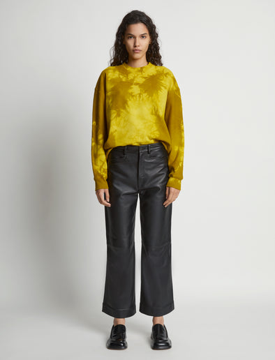 Front image of model wearing Tie Dye Sweatshirt in sulphur/muted lime