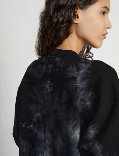 Detail image of model wearing Tie Dye Sweatshirt in black/jade