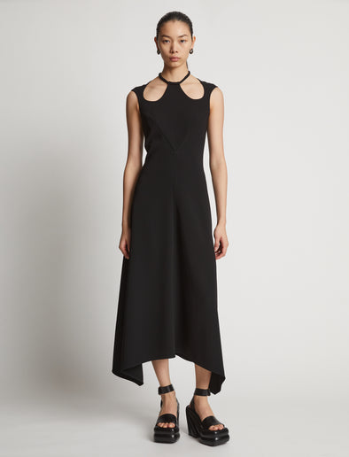 Front image of model wearing Matte Viscose Crepe Dress in black