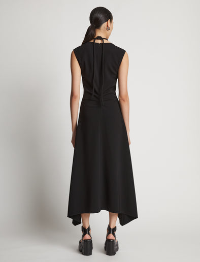 Back image of model wearing Matte Viscose Crepe Dress in black