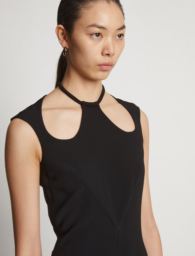 Detail image of model wearing Matte Viscose Crepe Dress in black