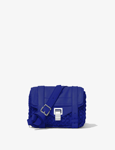 Front image of Raffia PS1 Mini Crossbody Bag in COBALT