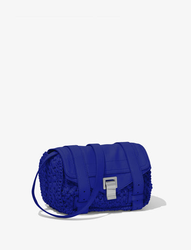 Side image of Raffia PS1 Mini Crossbody Bag in COBALT