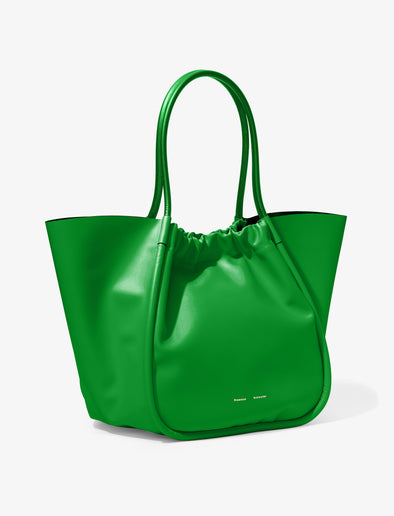 Side image of XL Ruched Tote in BOTTLE GREEN