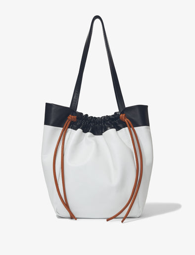 Back image of Color Block Drawstring Tote in OPTIC WHITE/BLACK