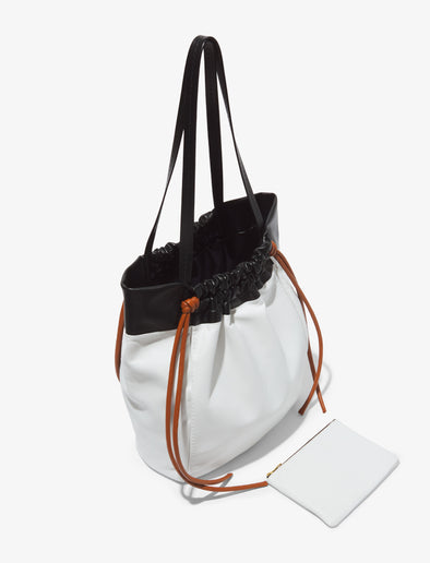 Aerial image of Color Block Drawstring Tote in OPTIC WHITE/BLACK