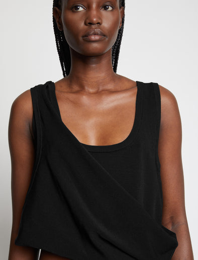 Detail image of model wearing Viscose Knit Top in black