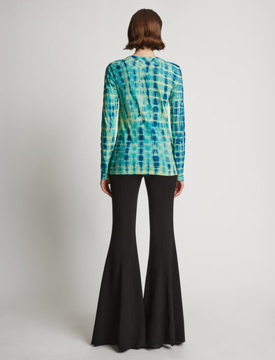 Back image of model wearing Tie Dye T-Shirt in turquoise multi