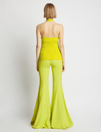 Back image of model wearing Viscose Knit Halter Top in sulphur