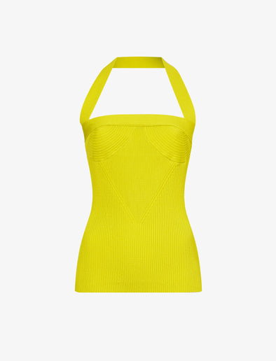 Flat image of Viscose Knit Halter Top in sulphur