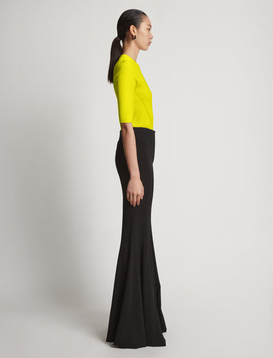 Side image of model wearing Viscose Knit Top in sulphur