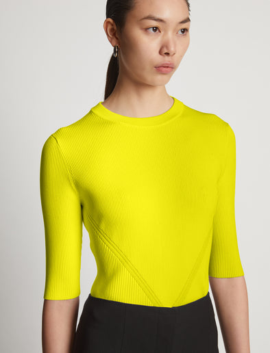 Detail image of model wearing Viscose Knit Top in sulphur