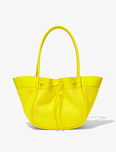 Back image of Raffia Large Ruched Tote in CANARY YELLOW