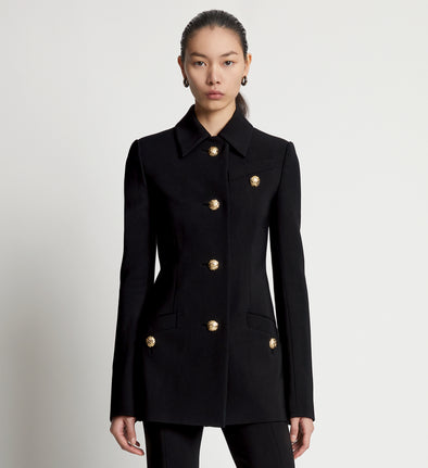 Cropped front image of model wearing Viscose Suiting Jacket in black
