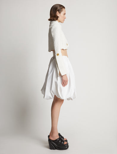 Proenza Schouler side image of model wearing Boucle Tweed Crop Jacket in off white