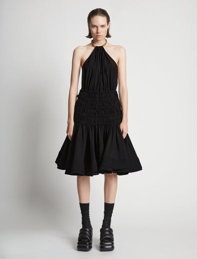 Front image of model wearing Stretch Nylon Dress in black