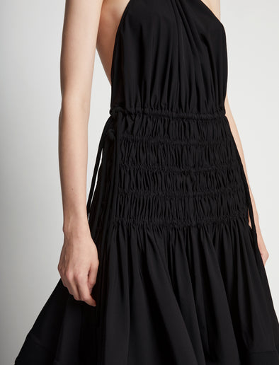 Detail image of model wearing Stretch Nylon Dress in black