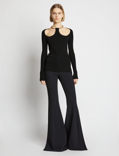 Front image of model wearing Chain Detail Viscose Knit Sweater in black