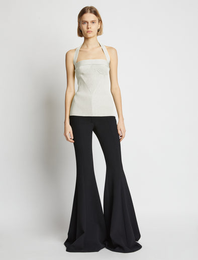 Front image of model wearing Viscose Knit Halter Top in off white